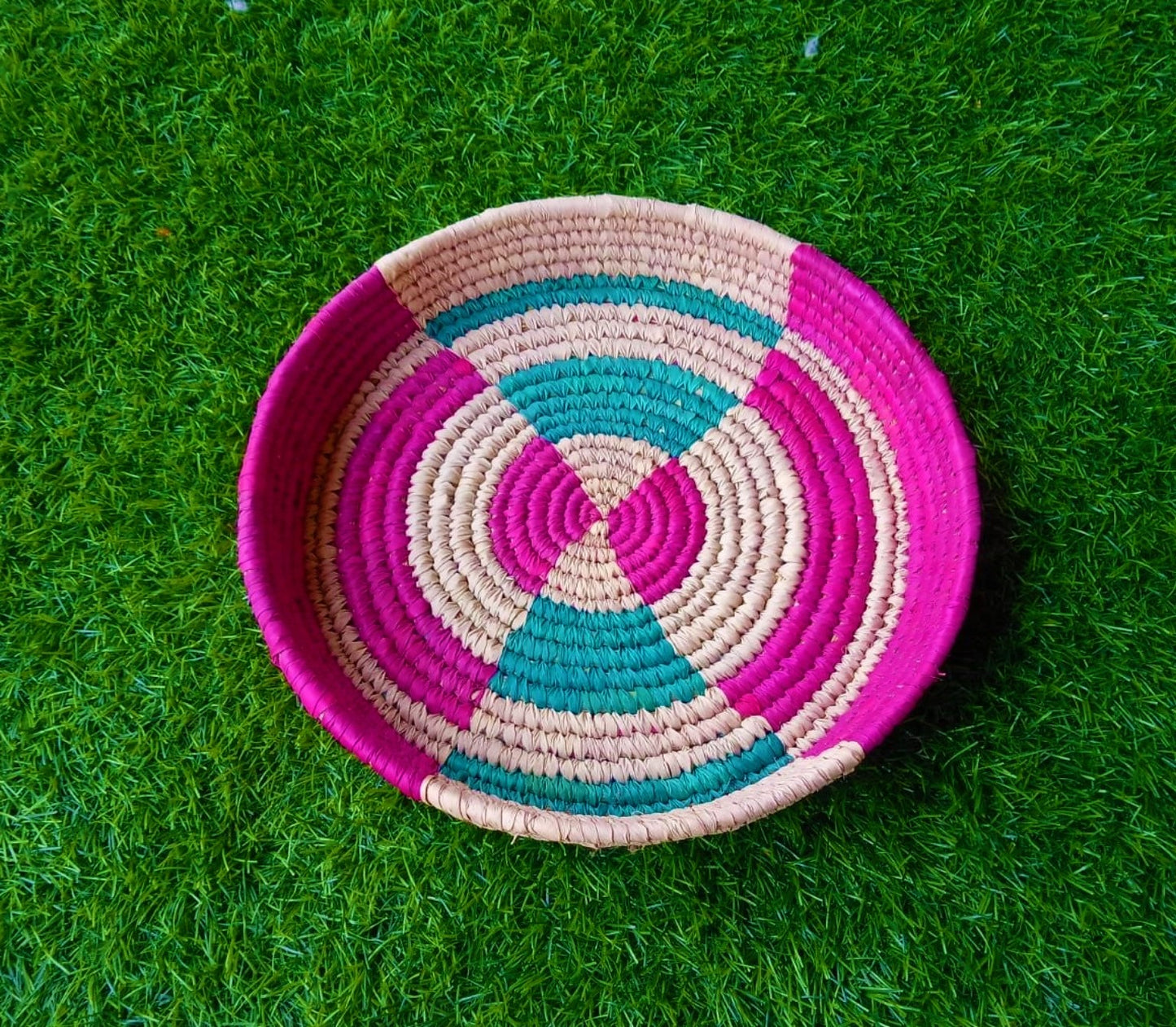 Multicolored Patterned and Round Woven Fruit and Bread Basket | KalaGhar