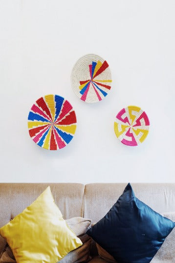Handwoven Multi-Coloured Set of 3 Wall Basket