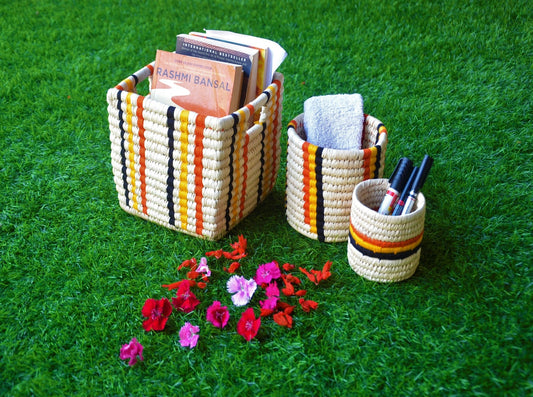 Handmade Baskets Cylindrical Decorative Patterns