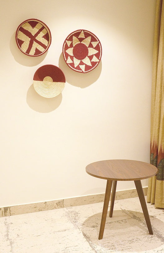 Wall Basket in Maroon and Natural - Set of 3 - Home Decor | KalaGhar