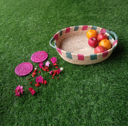 Patterned Handwoven Fruit and Bread Basket |